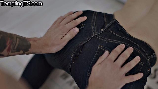 Stunning TS analfucked in laundry