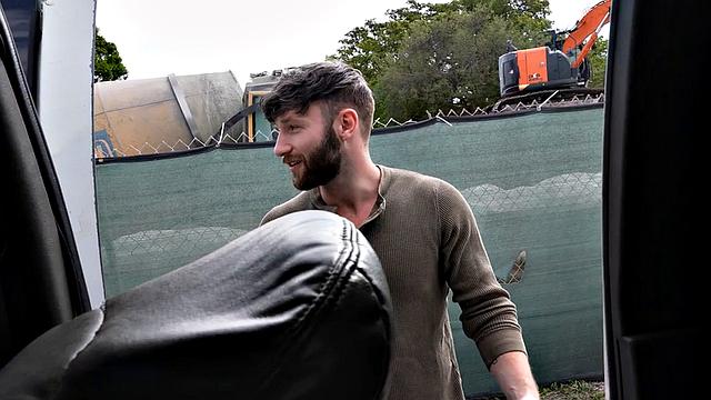 Fooled straight stud bangs man's ass in public van outdoor