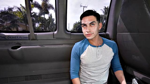 Fooled straight stud bangs man's ass in public van outdoor