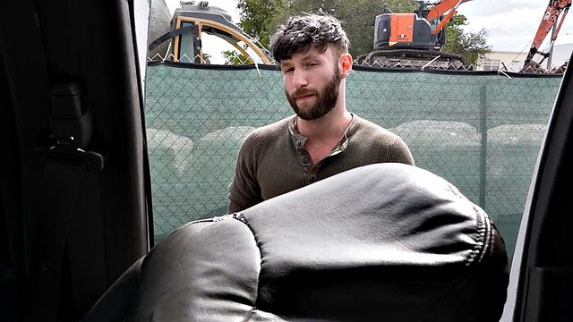 Fooled straight stud bangs man's ass in public van outdoor