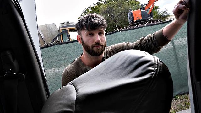 Fooled straight stud bangs man's ass in public van outdoor