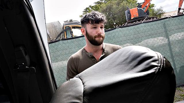 Fooled straight stud bangs man's ass in public van outdoor