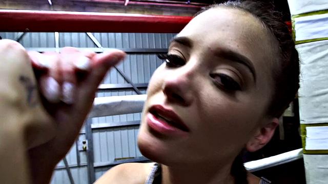 Brunette boxing slut takes a hard pounding in the ring