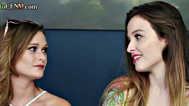 Stunning CFNM British babes suck and wank lucky guy's cock