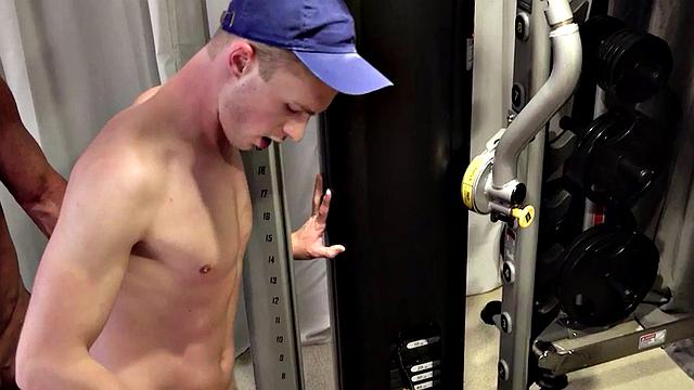 Gym ripped DILFs deepthroating twink in a barebacking 3some