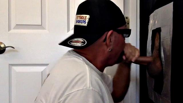 Gloryhole DILF gets fucked from behind after sucking