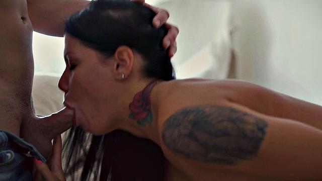 A skinny teen with small tits take it up the ass before kissing and giving a deep throat blowjob