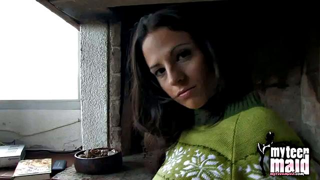 Gorgeous teen maid puts on show