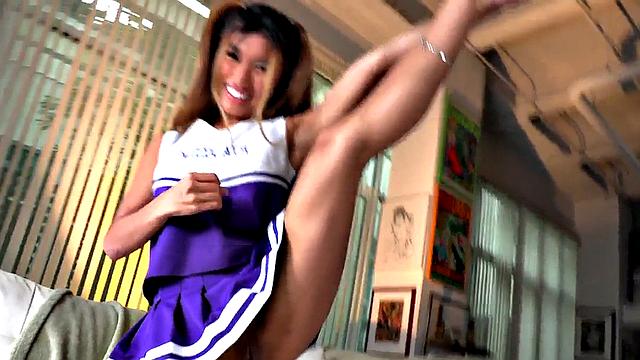 Petite Asian cheerleader gives POV with her 21yo hands