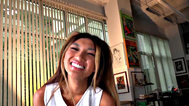 Petite Asian cheerleader gives POV with her 21yo hands