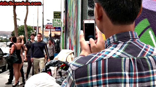 Public BDSM slut whipped and used for outdoor fun