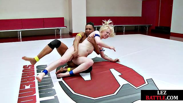 Small-titted ebony wrestler fingering