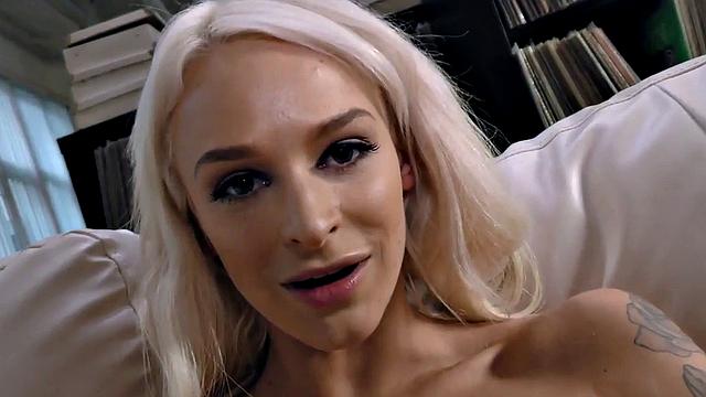 Inked blowjob babe sucking and tugging pov boyfriend