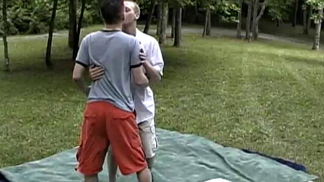 Adorable twinks Jaycee and Jarrin are out for a Sunday drive, looking for a nice secluded spot to picnic. They set out the blankets, but these guys are too horny to think about eating.