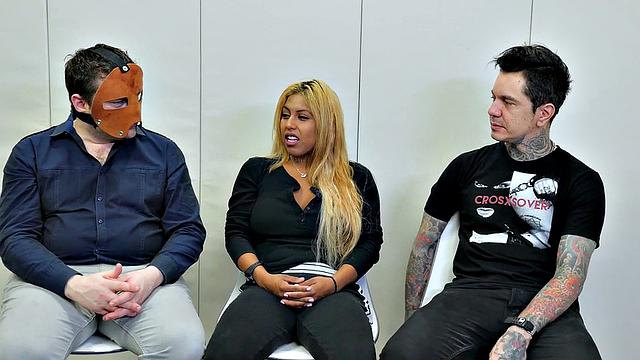 Ball sucking sub in trio getting ass filled