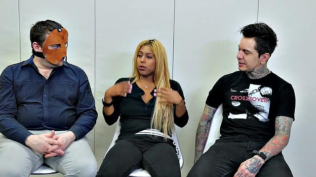 Ball sucking sub in trio getting ass filled