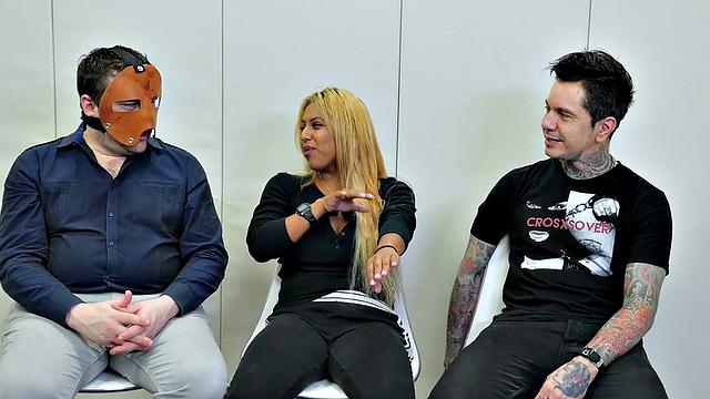 Ball sucking sub in trio getting ass filled