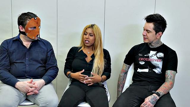 Ball sucking sub in trio getting ass filled