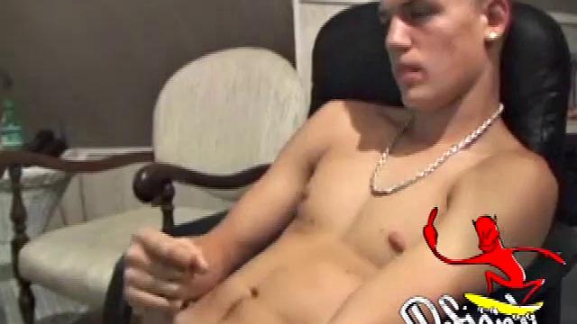 Lance is hot when he looks into the camera and plays with his cock. He asks if we want to suck his dick, before blowing a warm cum load all over his chair and having a taste for the very first time.