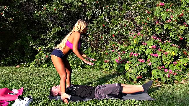 Blonde Tegan's kinky g-string handjob and deepthroat on the couch