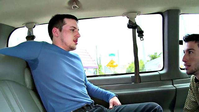Straight amateur sucked by dude in public van outdoor