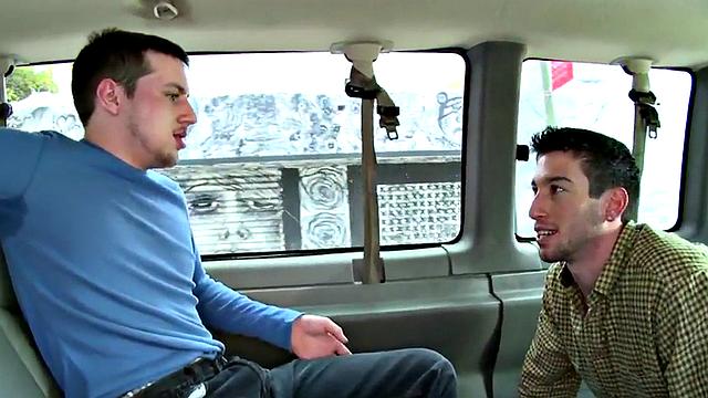 Straight amateur sucked by dude in public van outdoor