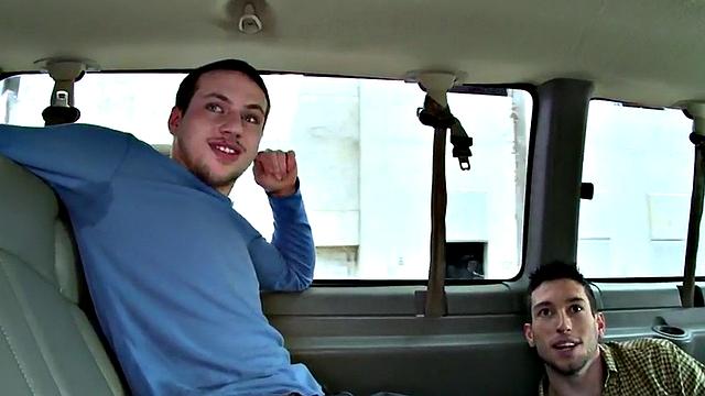 Straight amateur sucked by dude in public van outdoor