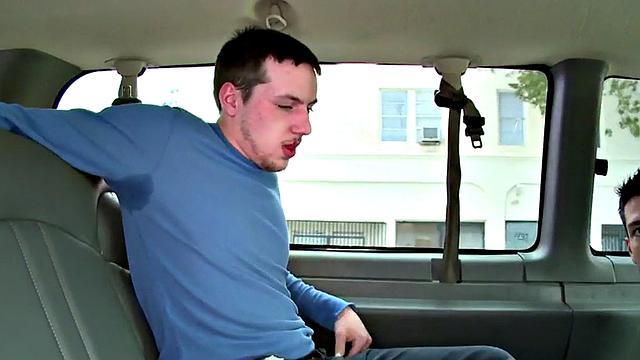 Straight amateur sucked by dude in public van outdoor