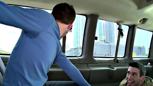 Straight amateur sucked by dude in public van outdoor