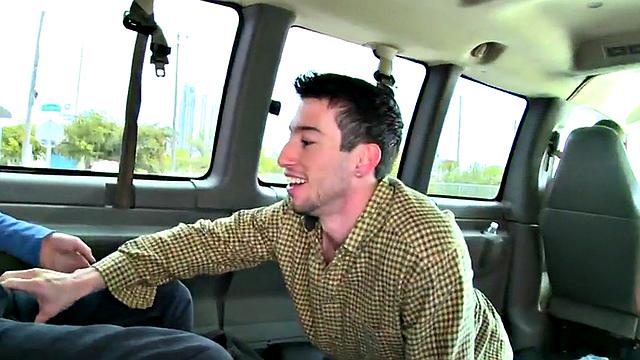 Straight amateur sucked by dude in public van outdoor