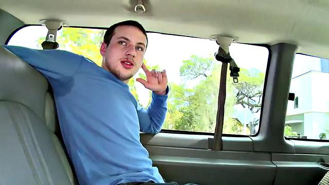 Straight amateur sucked by dude in public van outdoor