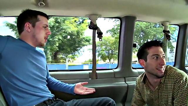 Straight amateur sucked by dude in public van outdoor
