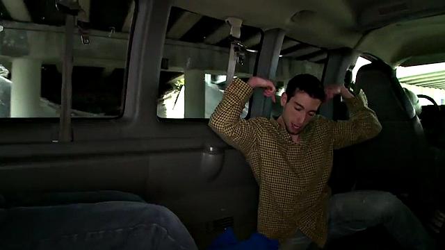 Straight amateur sucked by dude in public van outdoor