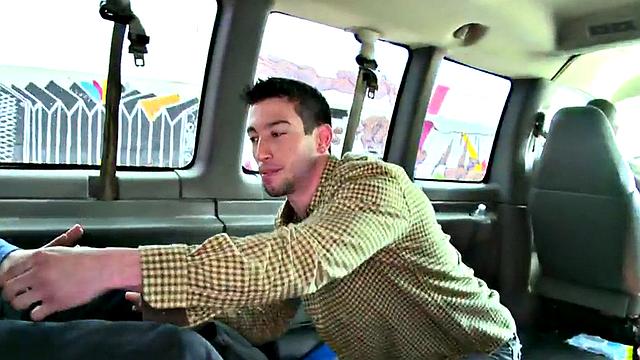 Straight amateur sucked by dude in public van outdoor