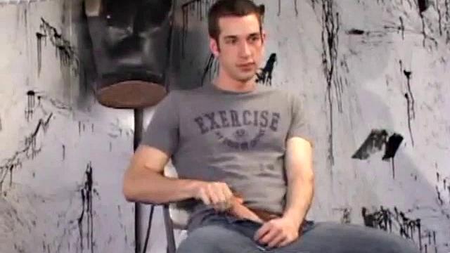 After unzipping his jeans, Gabriel Turner pulls out his cock and works that monster meat hard. A determined hand, a little lube and warm spit help him to pump out a gushing cum load for us.