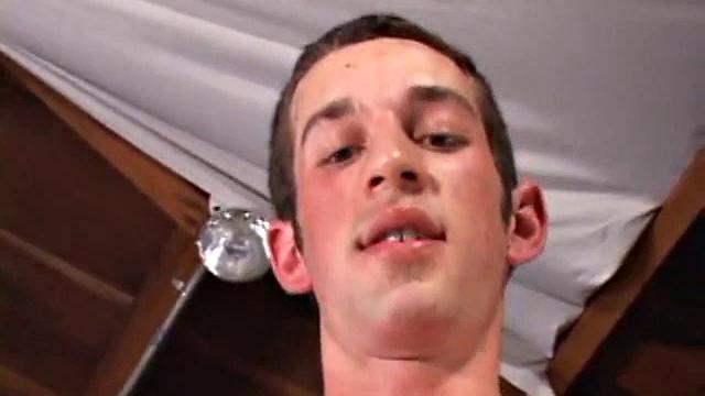 After unzipping his jeans, Gabriel Turner pulls out his cock and works that monster meat hard. A determined hand, a little lube and warm spit help him to pump out a gushing cum load for us.