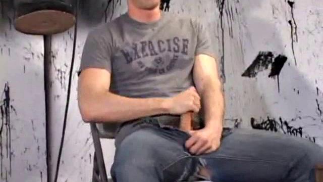 After unzipping his jeans, Gabriel Turner pulls out his cock and works that monster meat hard. A determined hand, a little lube and warm spit help him to pump out a gushing cum load for us.