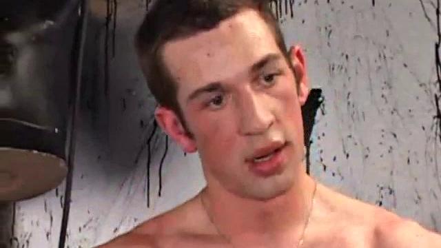 After unzipping his jeans, Gabriel Turner pulls out his cock and works that monster meat hard. A determined hand, a little lube and warm spit help him to pump out a gushing cum load for us.