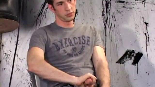 After unzipping his jeans, Gabriel Turner pulls out his cock and works that monster meat hard. A determined hand, a little lube and warm spit help him to pump out a gushing cum load for us.