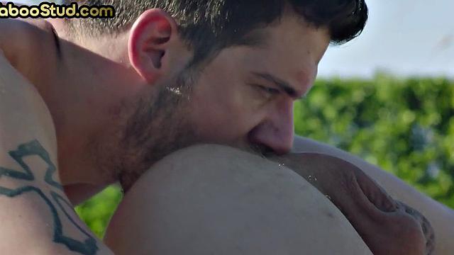 Kinky stepbrother barebacked outdoors after asshole licking