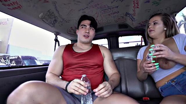Picked up stud cums on gay face in van for money