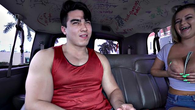 Picked up stud cums on gay face in van for money