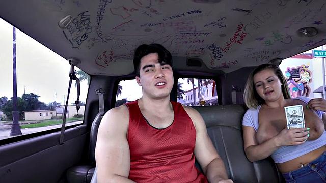 Picked up stud cums on gay face in van for money