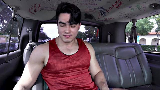 Picked up stud cums on gay face in van for money