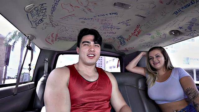 Picked up stud cums on gay face in van for money