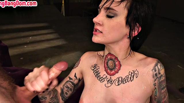 Bukkake gangbang tattooed babe in domination sex