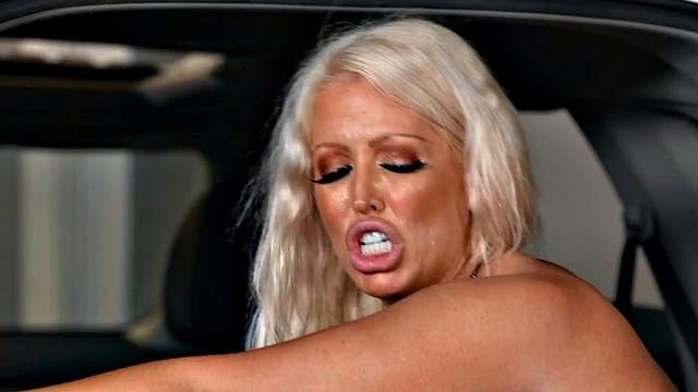 Bootylicious bisex mature with big boobs fucked in car threesome