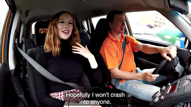 UK beauty blowing and getting nailed after the driving lesson
