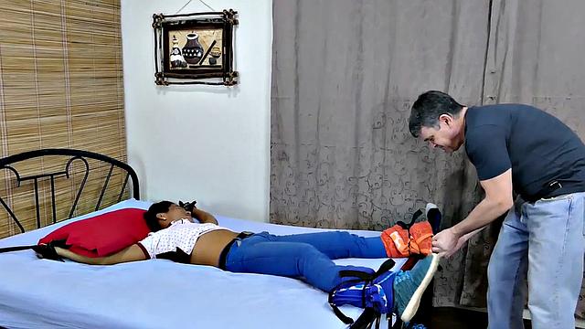 Bound Asian twink blown and braebacked by man