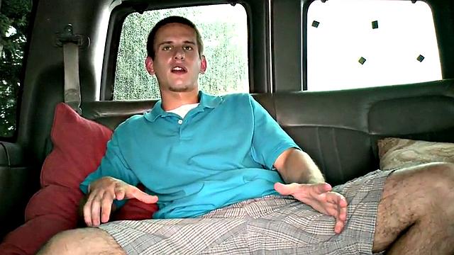 Naive stud fucks gay jock in pickup van till cumshot